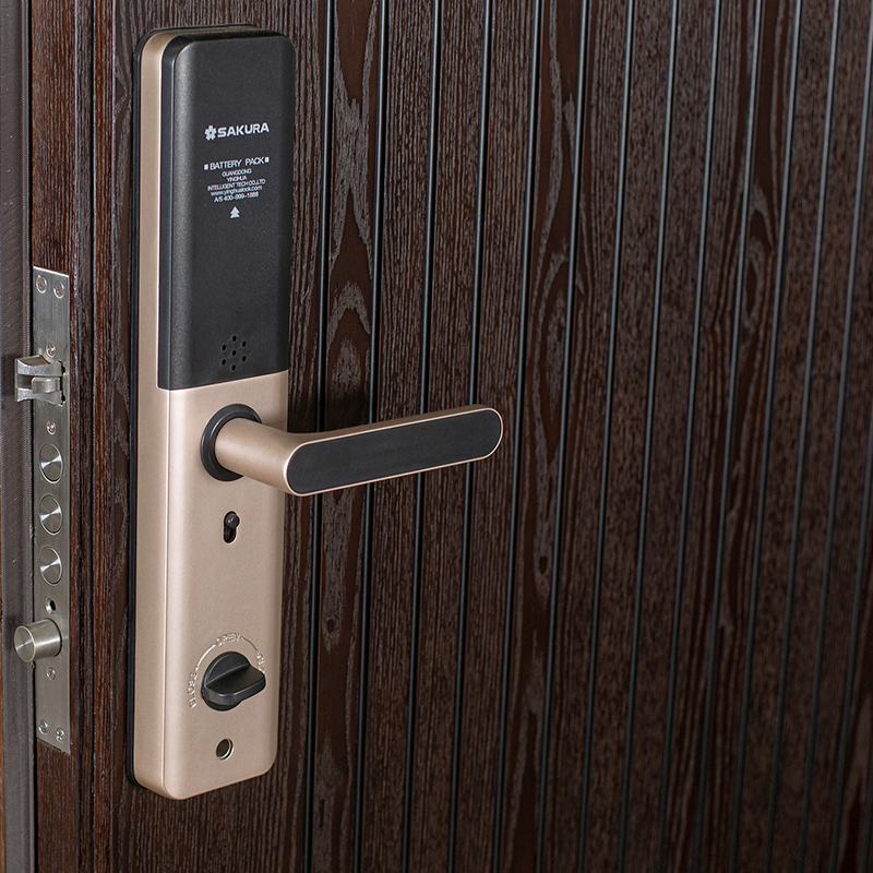 Marco de encaje de 70-Pro, puerta de entrada blindada de acero-madera con grano vertical (sin hebilla), madera-abierta acero-madera